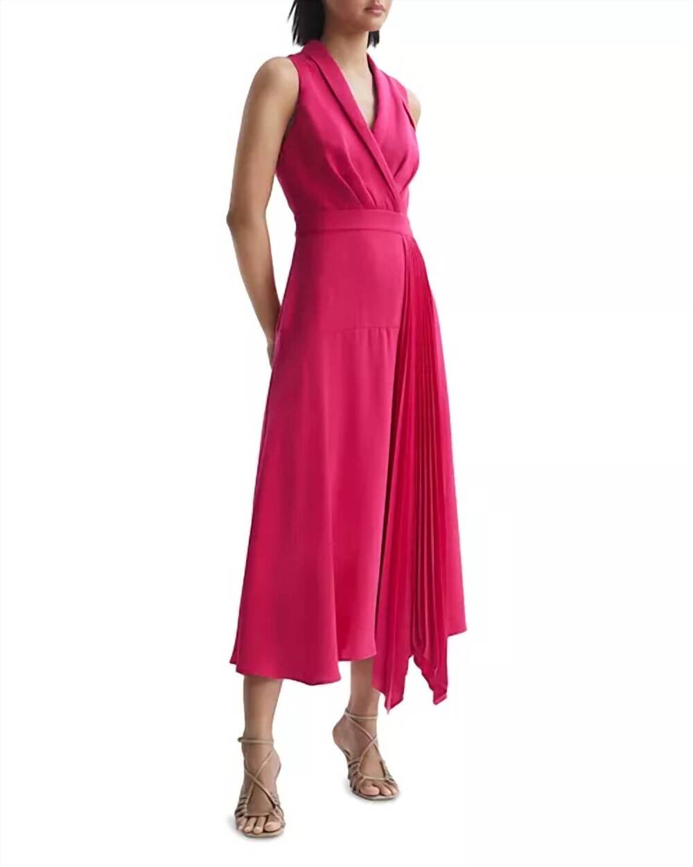 NEW REISS claire belted pleated midi dress in pink